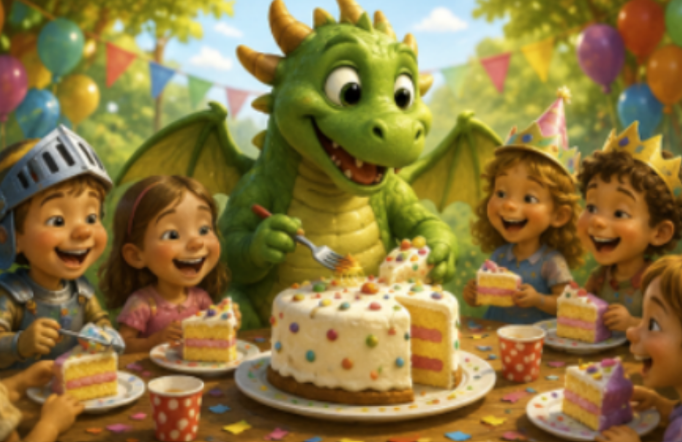 El dragón de Sanferland en una aventura infantil de cumpleaños